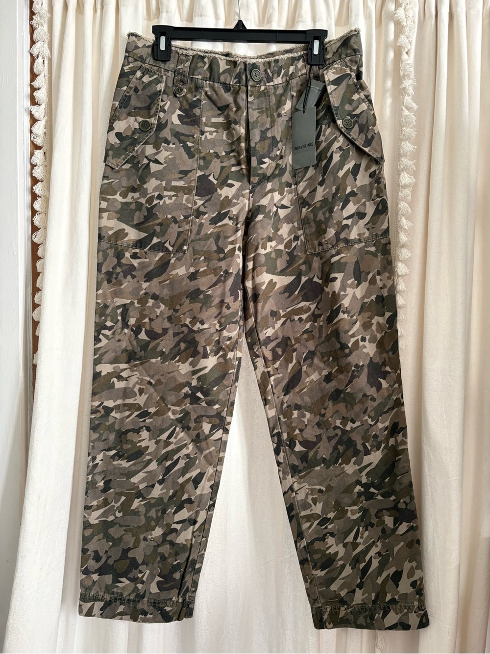NWT Zadig & Voltaire Pilote Canvas Camo Pants Grass Size 42